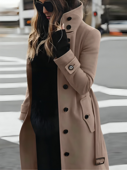 Trench Coat | High Neck Belted with Button Detail