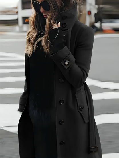 Trench Coat | High Neck Belted with Button Detail