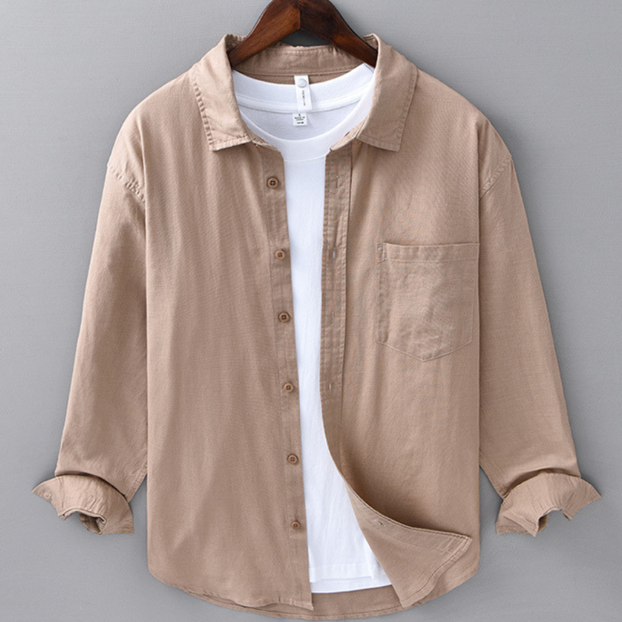 Men’s Long Sleeve Linen Pocket Shirt