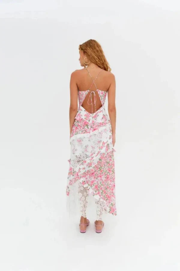 Women's Floral Lace Trim Maxi Dress
