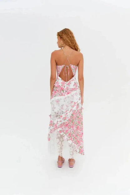 Women's Floral Lace Trim Maxi Dress