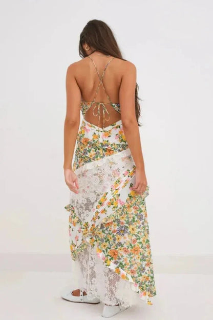 Women's Floral Lace Trim Maxi Dress