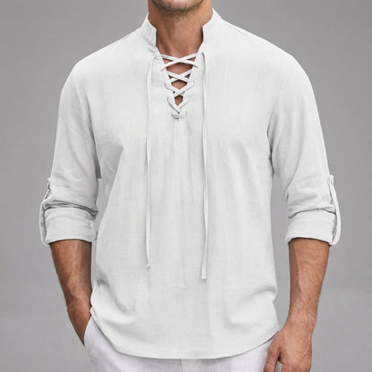 Men’s Henley Lace-Up Long Sleeve Shirt