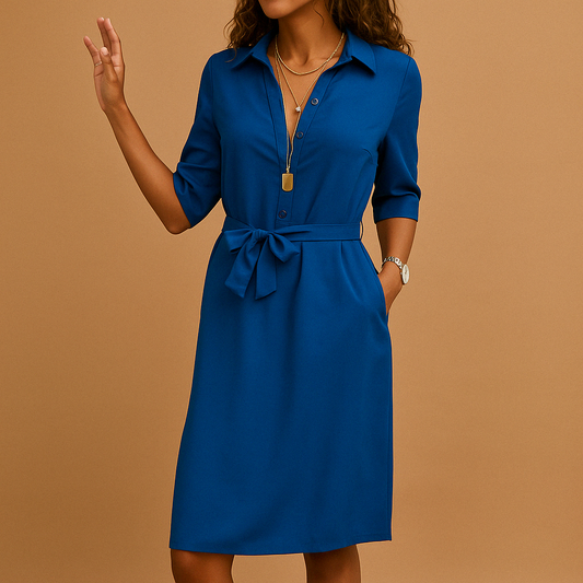 Women’s Belted Collared Midi Dress