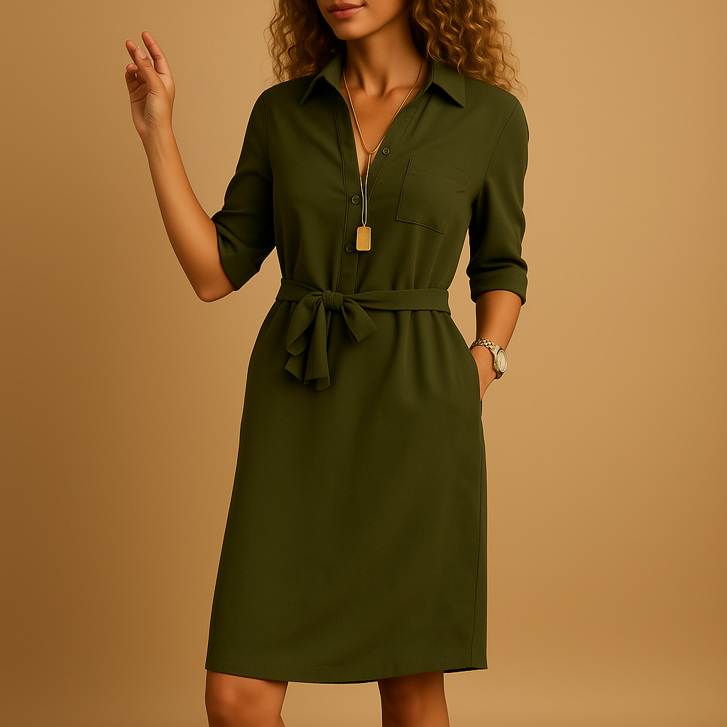 Women’s Belted Collared Midi Dress