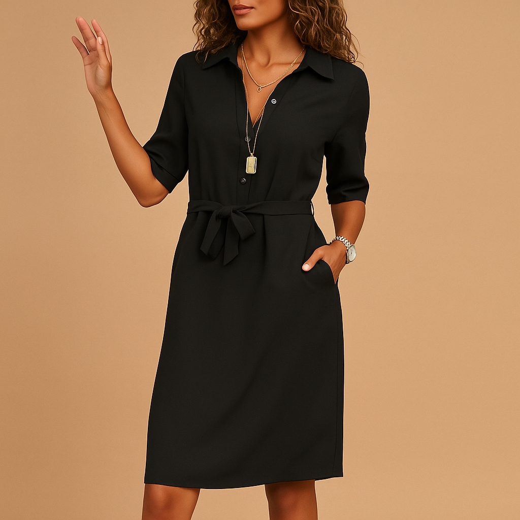 Women’s Belted Collared Midi Dress