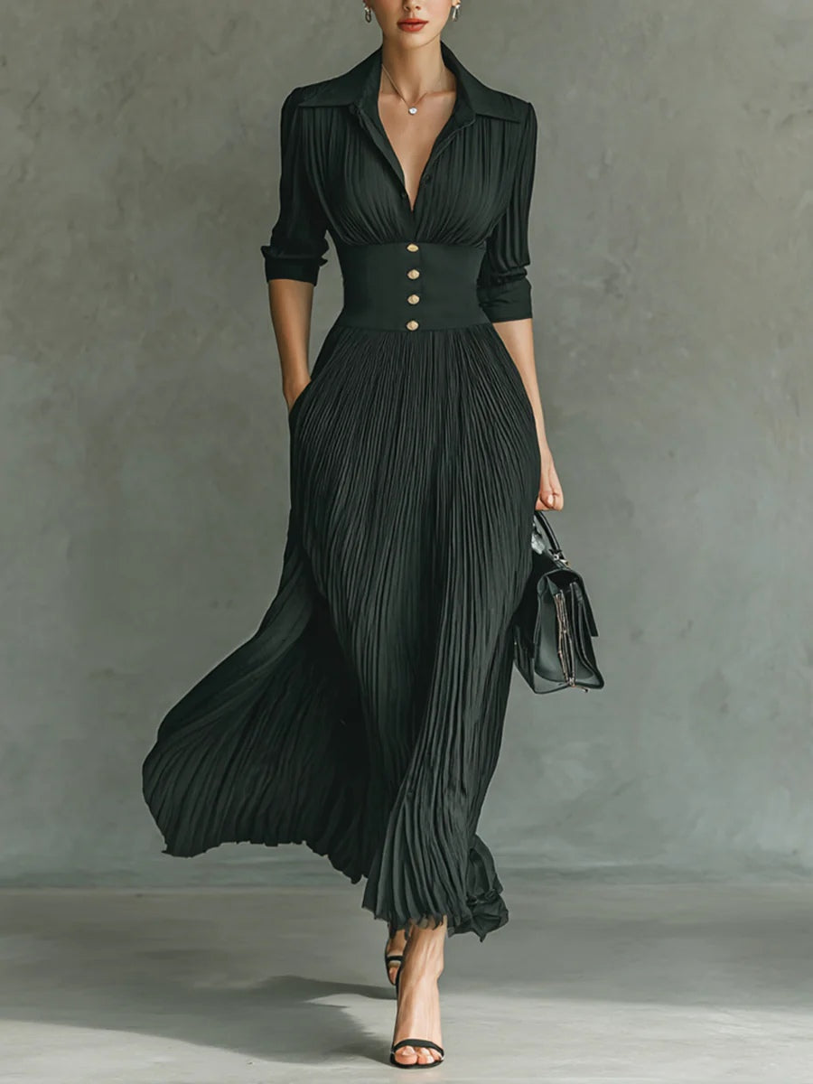 Chic Pleated V-Neck Maxi Dress