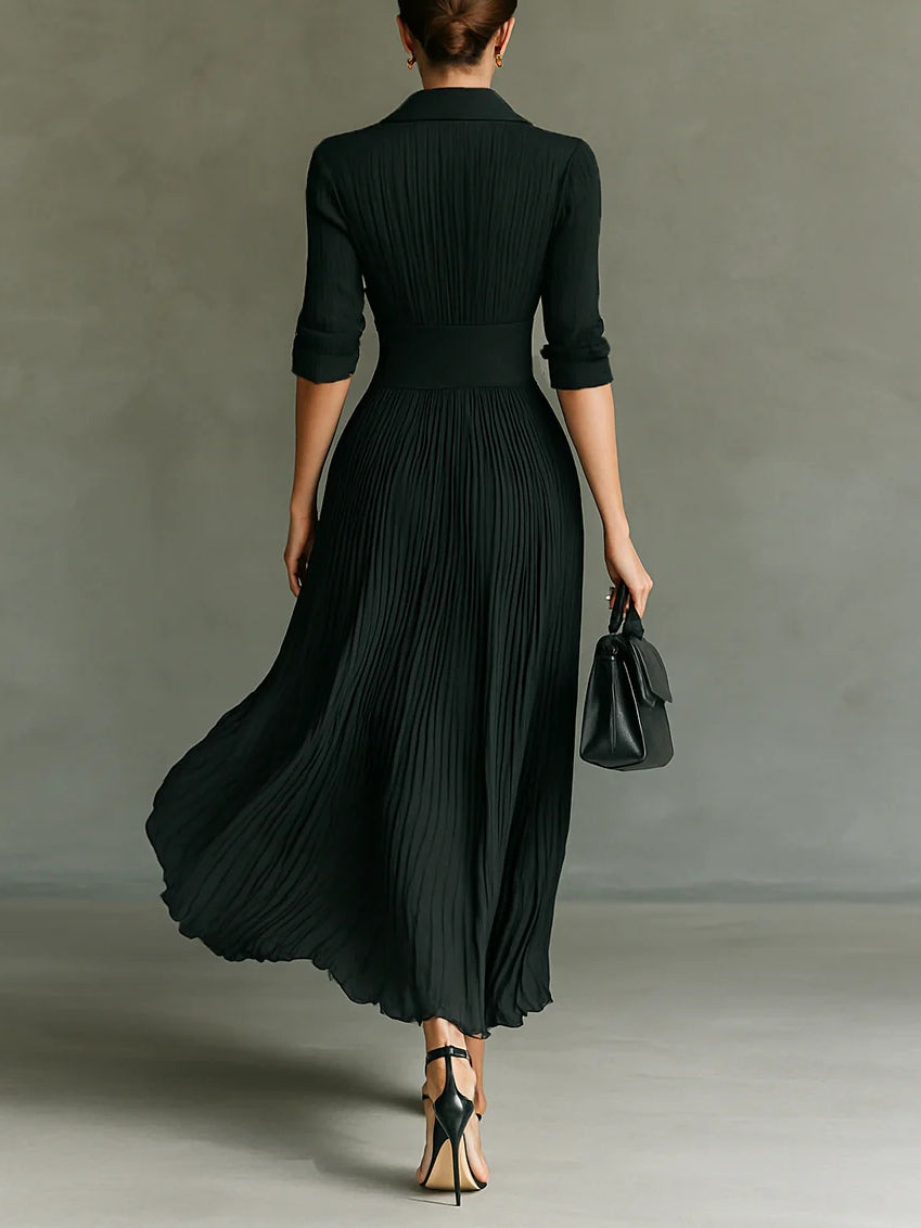 Chic Pleated V-Neck Maxi Dress