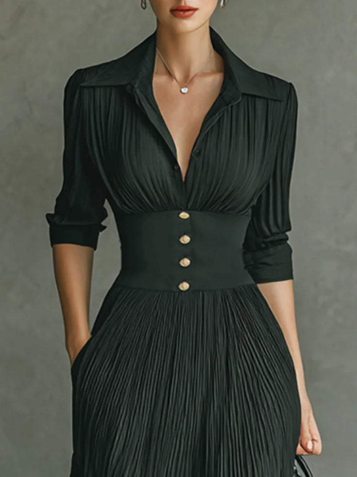 Chic Pleated V-Neck Maxi Dress
