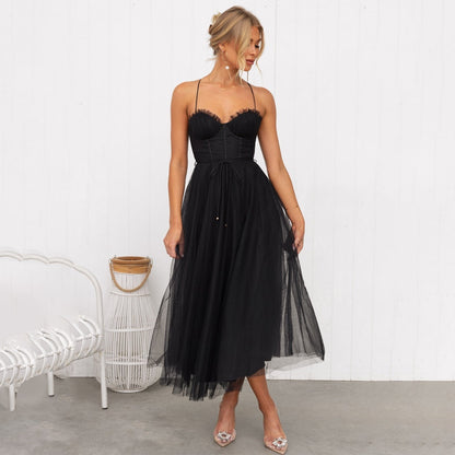 Women's Lightweight Corset Tulle Midi Dress