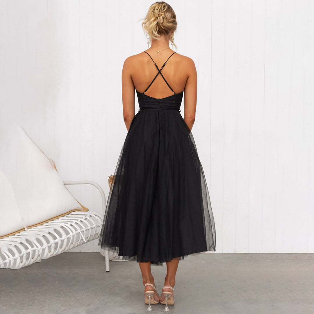 Women's Lightweight Corset Tulle Midi Dress