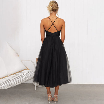 Women's Lightweight Corset Tulle Midi Dress