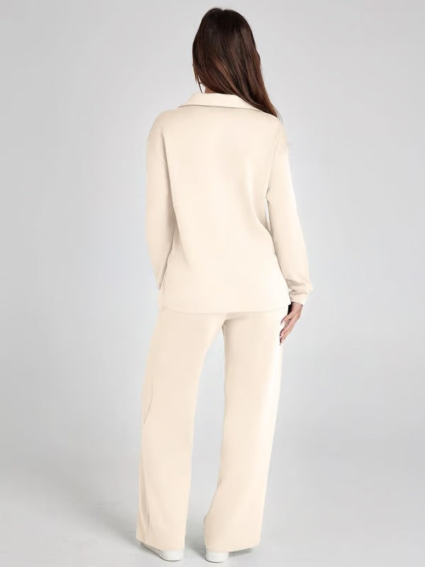 Loungewear Set | V Neck Top with Wide Leg Trousers