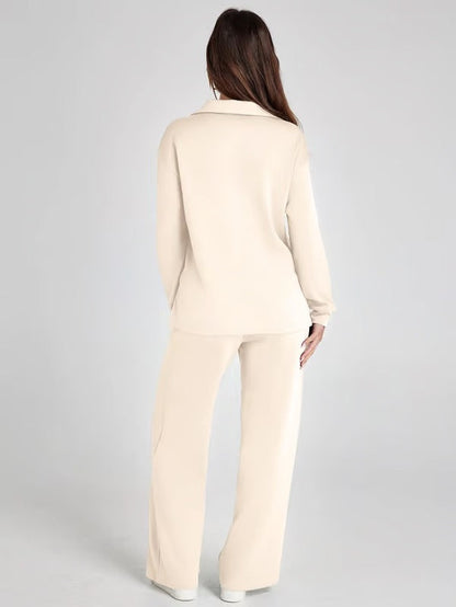 Loungewear Set | V Neck Top with Wide Leg Trousers