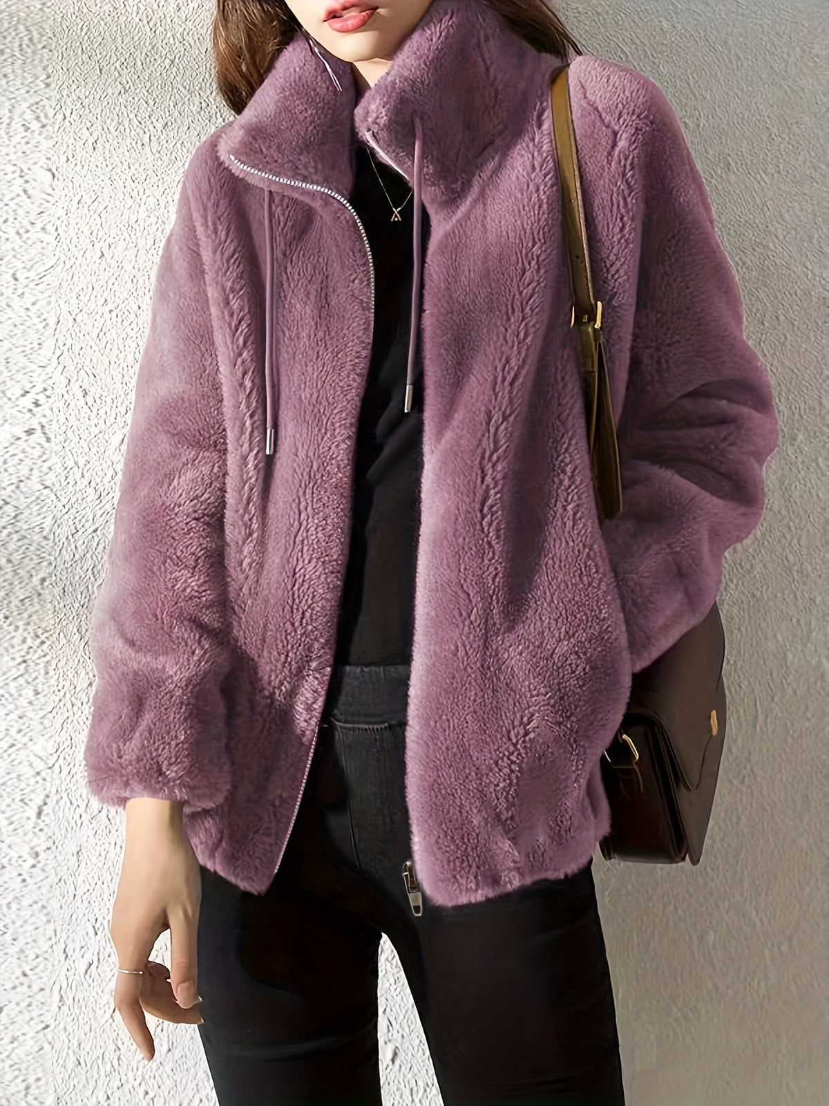 Teddy Jacket | High Neck Zip Up with Drawstring