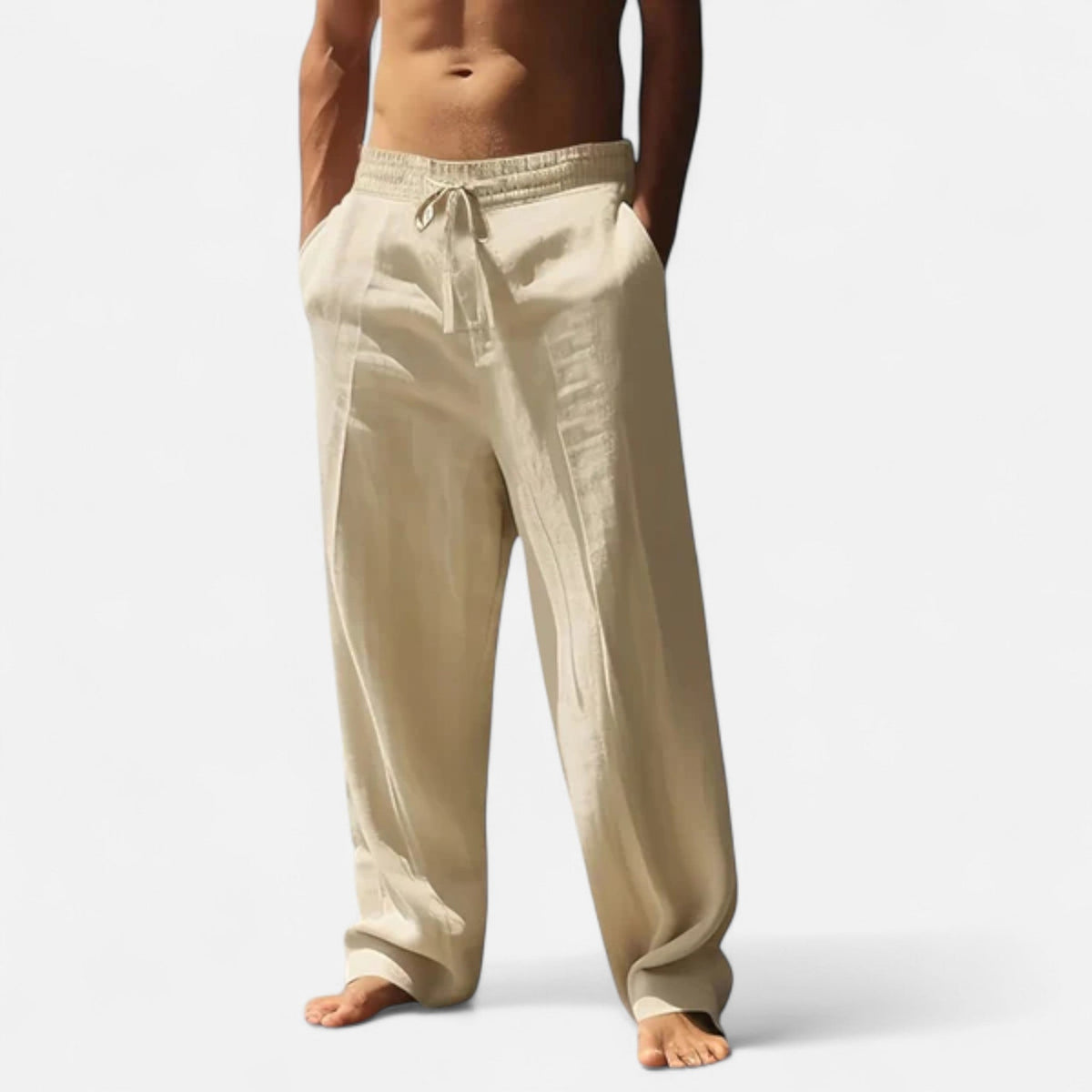 Relaxed Drawstring Wide-Leg Linen Trousers