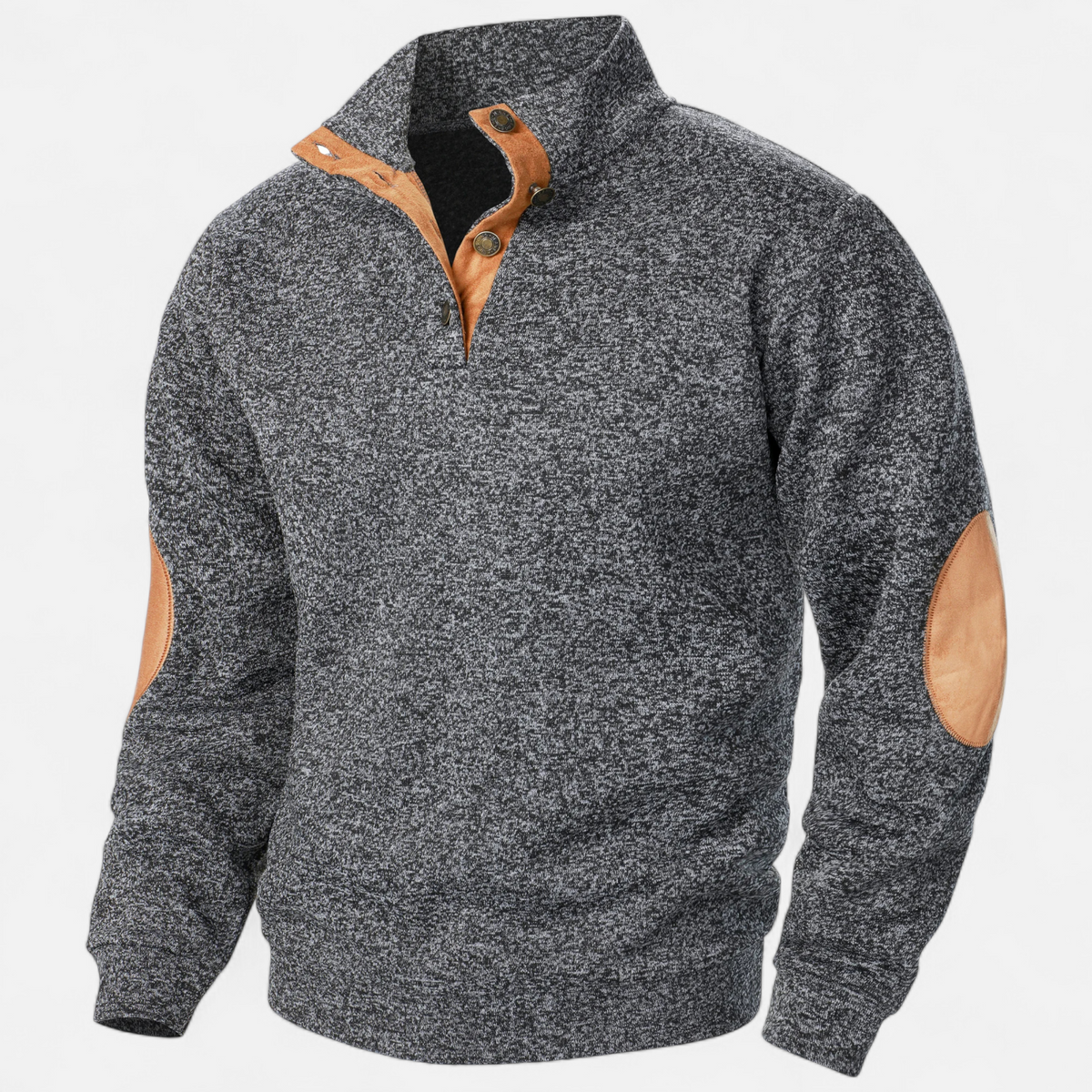 Men’s Knitted Jumper | Stand Collar Half Button Pullover With Elbow Patches