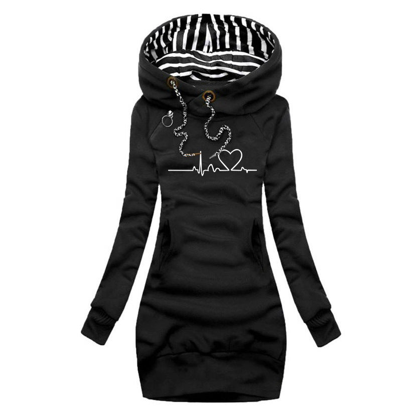 Hoodie Midi Dress | Long Sleeve with Graphic Print