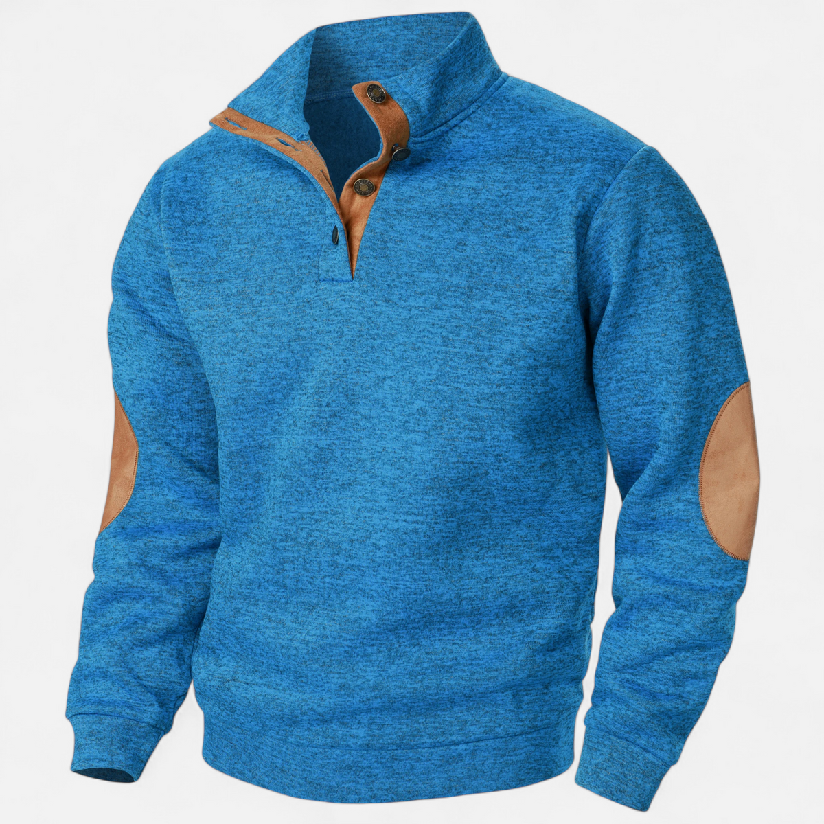 Men’s Knitted Jumper | Stand Collar Half Button Pullover With Elbow Patches