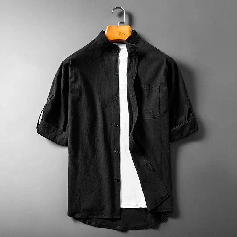 Men’s Casual Rolled Linen Sleeve Shirt