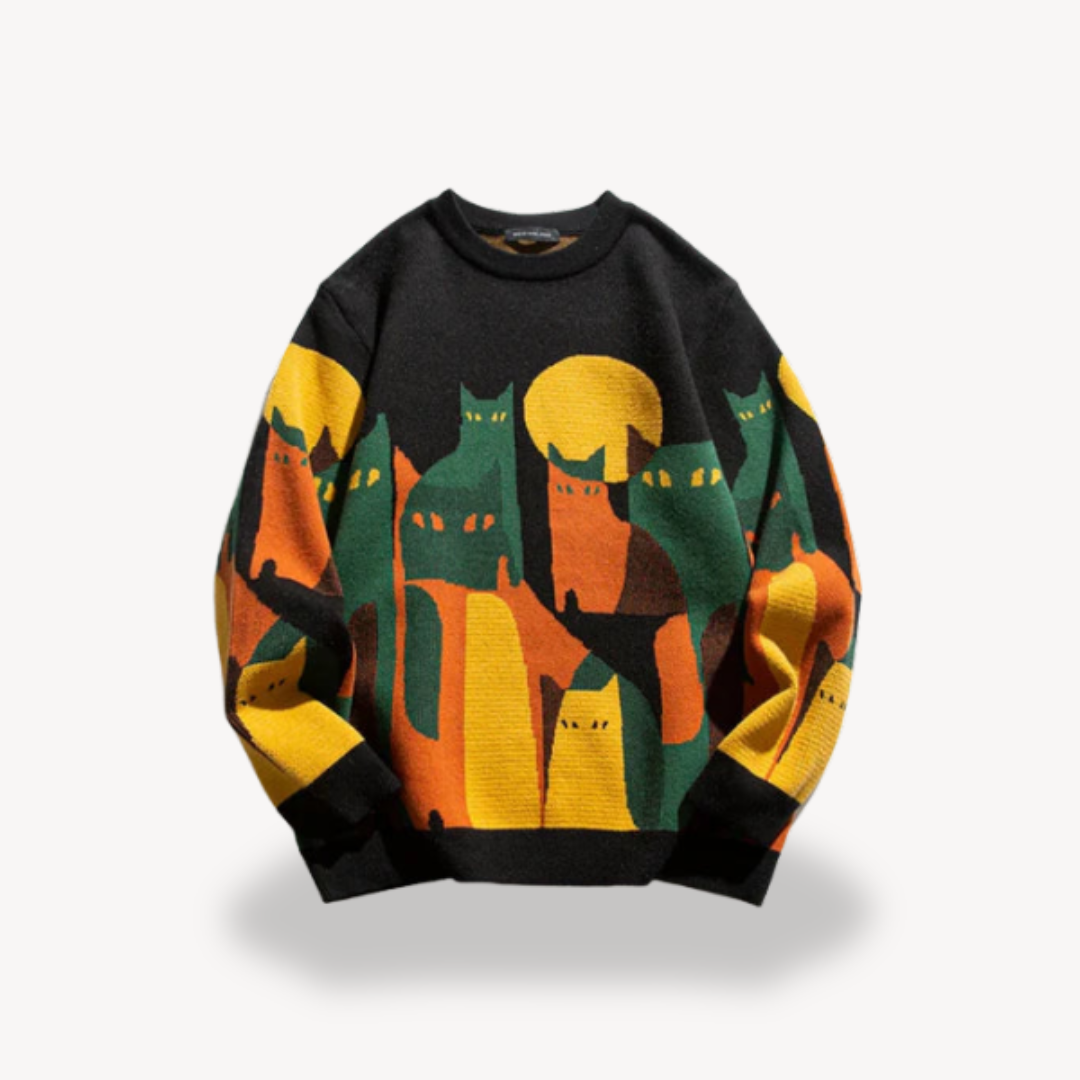 Graphic Knitted Jumper | Relaxed Fit Crew Neck Pullover