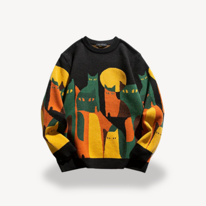 Graphic Knitted Jumper | Relaxed Fit Crew Neck Pullover