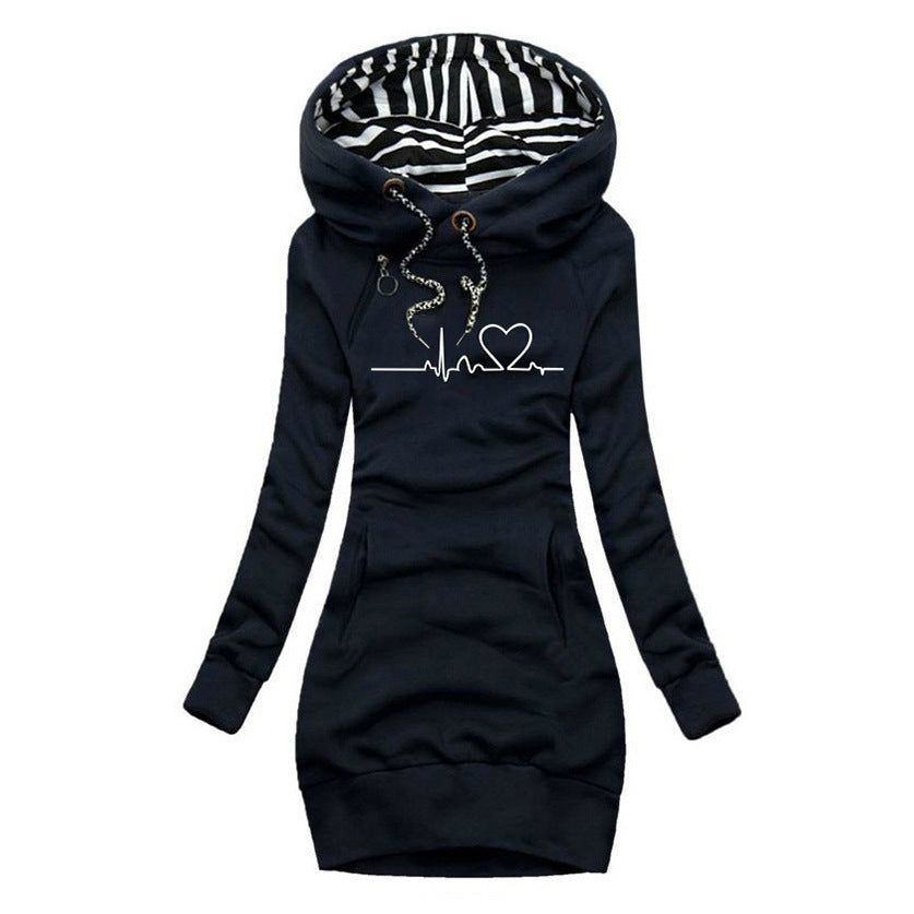 Hoodie Midi Dress | Long Sleeve with Graphic Print