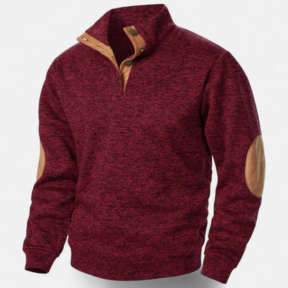 Men’s Knitted Jumper | Stand Collar Half Button Pullover With Elbow Patches