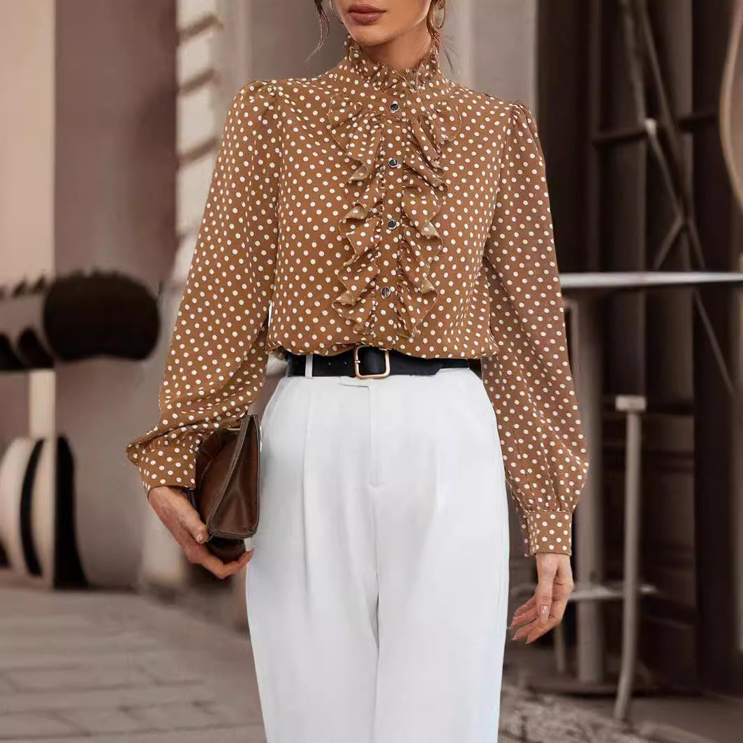 Long Sleeve Blouse | High Neck Ruffle Detail