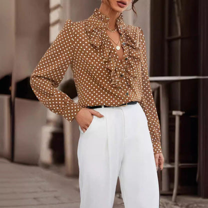 Long Sleeve Blouse | High Neck Ruffle Detail