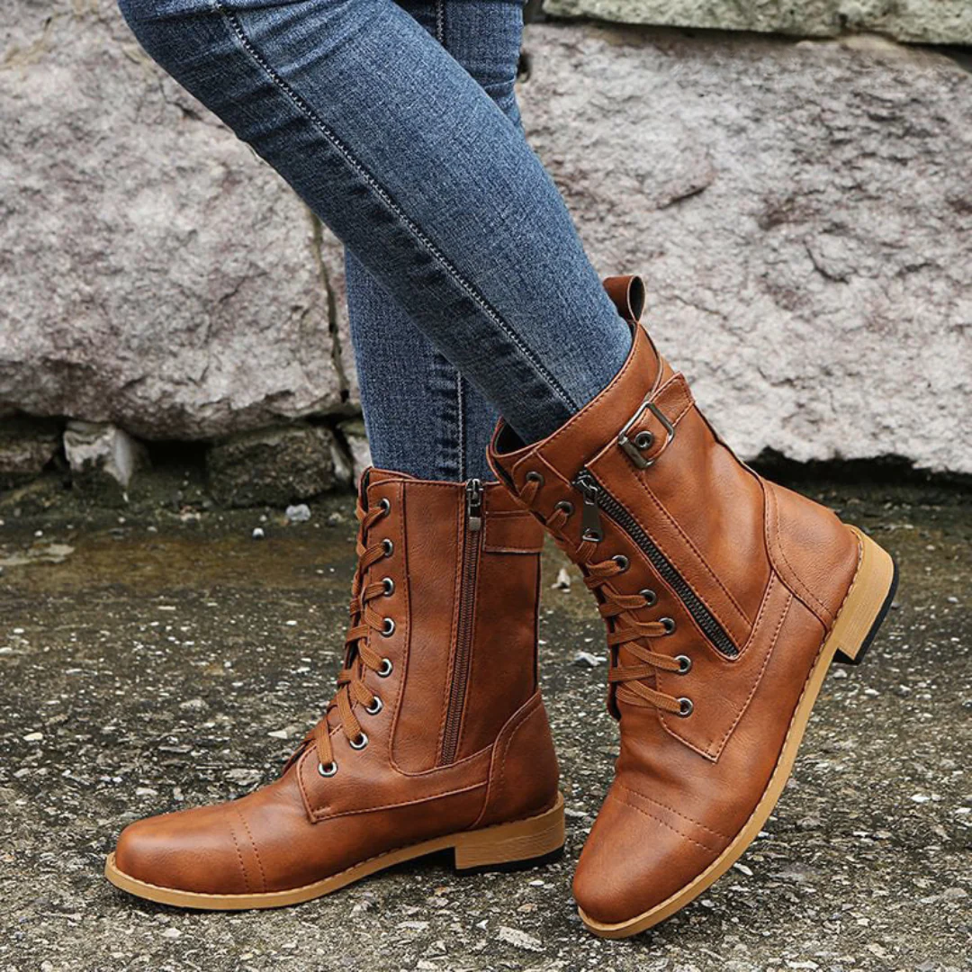 Ankle Boots | Lace Up with Side Zip and Buckle Detail