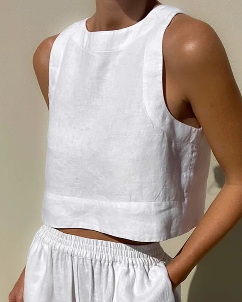 Two Piece Linen Set Women's Wide Leg