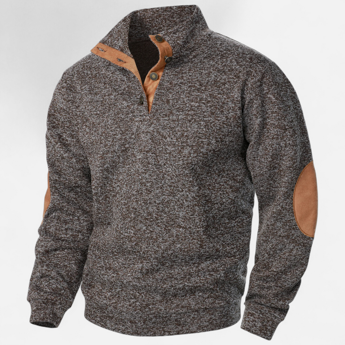 Men’s Knitted Jumper | Stand Collar Half Button Pullover With Elbow Patches