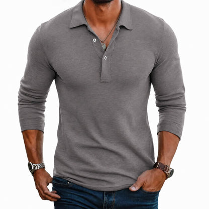 Long Sleeve Polo Shirt | Button Placket Lapel Collar