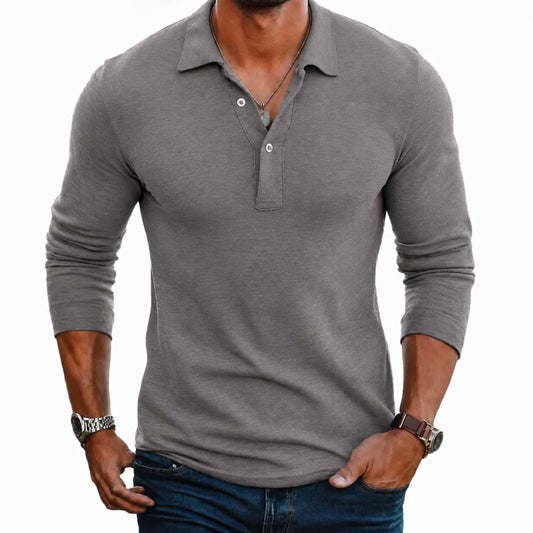 Long Sleeve Polo Shirt | Button Placket Lapel Collar
