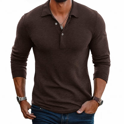 Long Sleeve Polo Shirt | Button Placket Lapel Collar