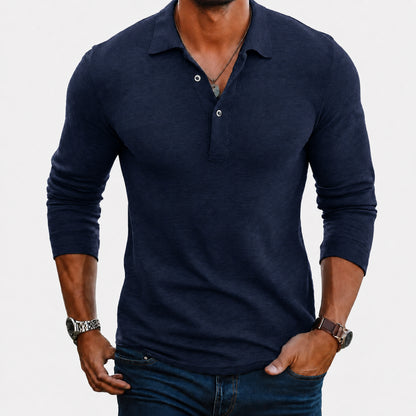 Long Sleeve Polo Shirt | Button Placket Lapel Collar
