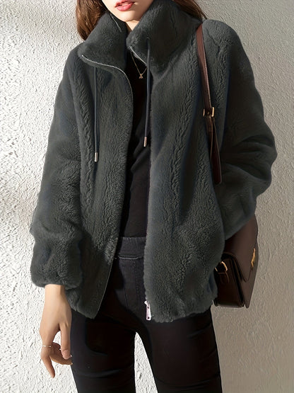 Teddy Jacket | High Neck Zip Up with Drawstring
