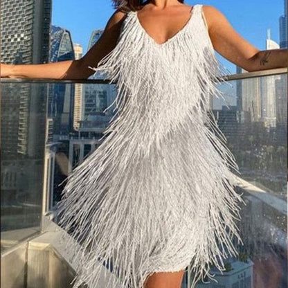 Party Mini Dress | Fringe Detail with V Neck