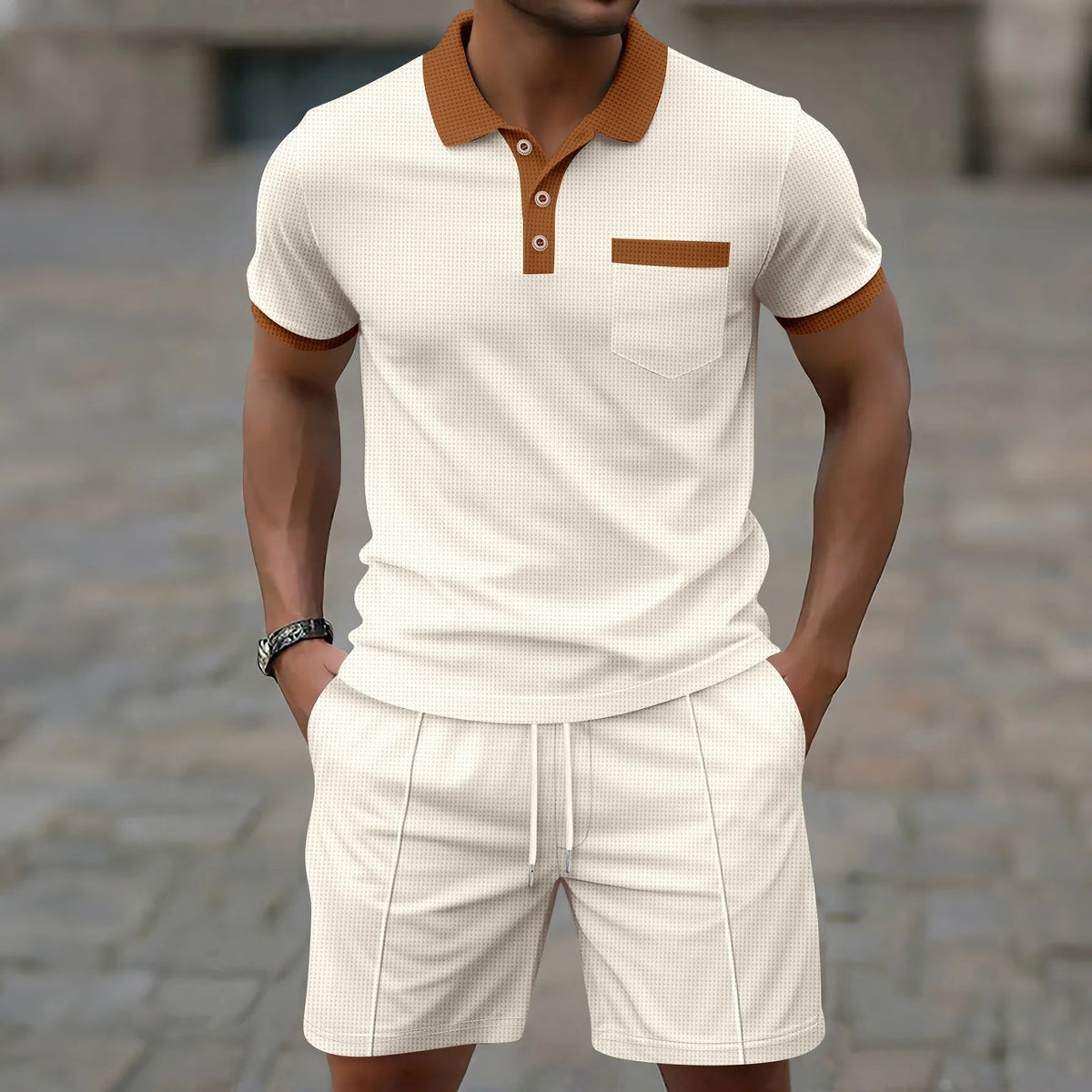 Men’s Waffle Polo Co-Ord Shorts Set