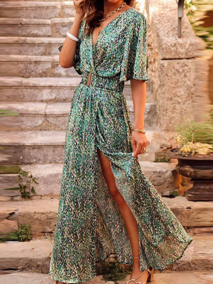 Maxi Dress | Women V-Neck Split Hem