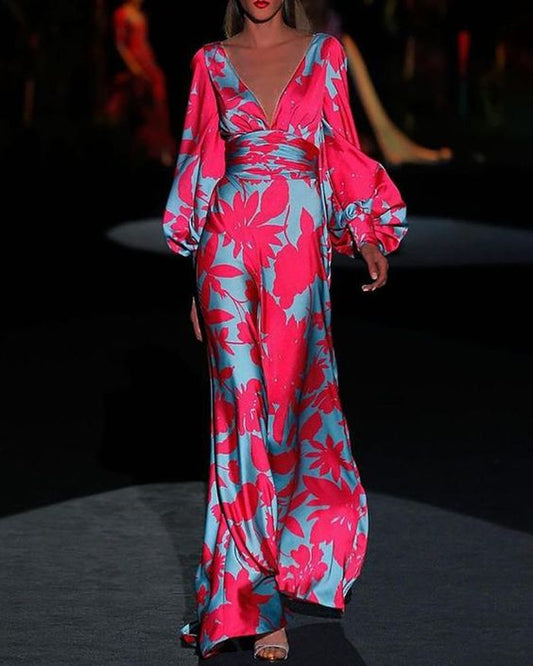 Elegant Maxi Dress | Women's V-Neck and Long Sleeve