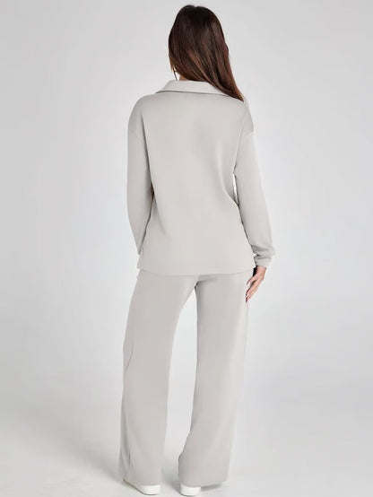 Loungewear Set | V Neck Top with Wide Leg Trousers