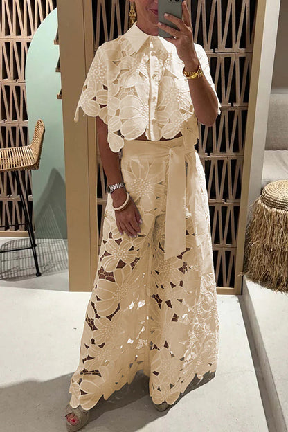 Two Piece Set | Women's Lace Wide Leg