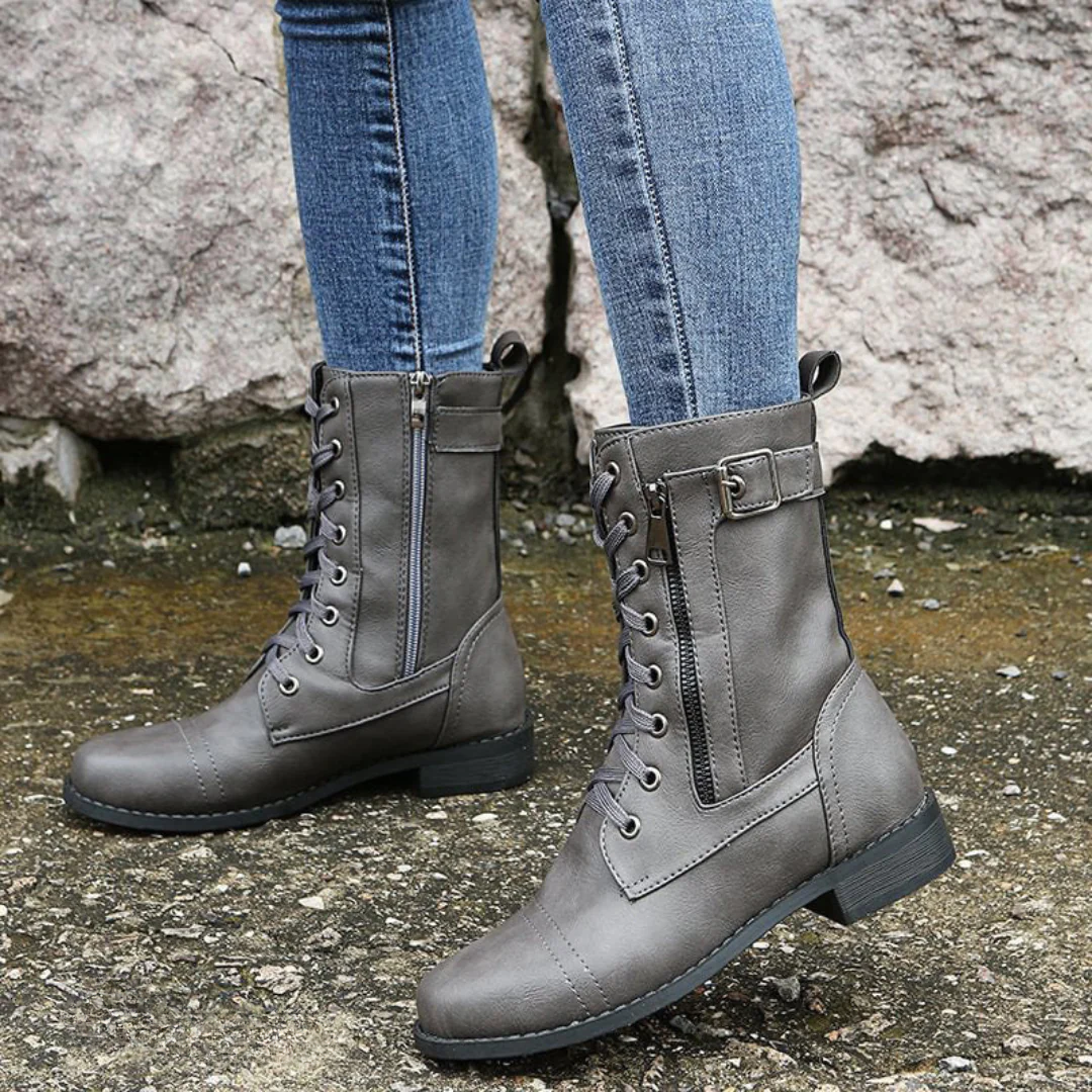 Ankle Boots | Lace Up with Side Zip and Buckle Detail