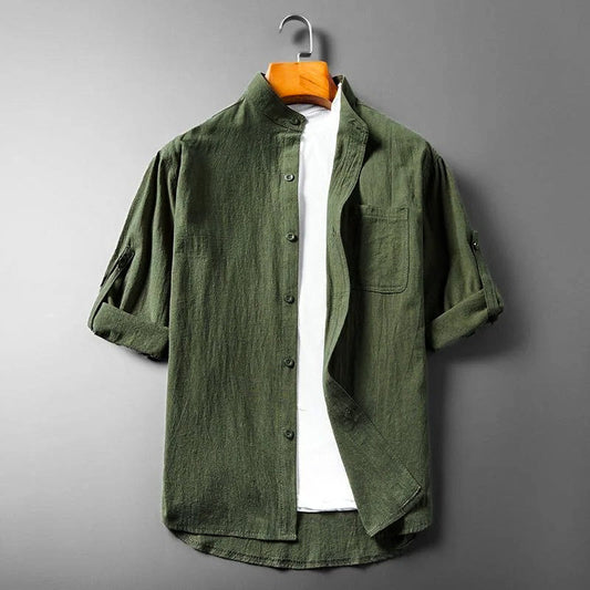 Men’s Casual Rolled Linen Sleeve Shirt