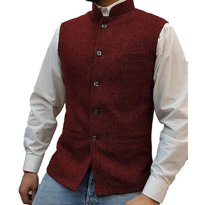 Stand Collar Vest | Button Front Classic Style