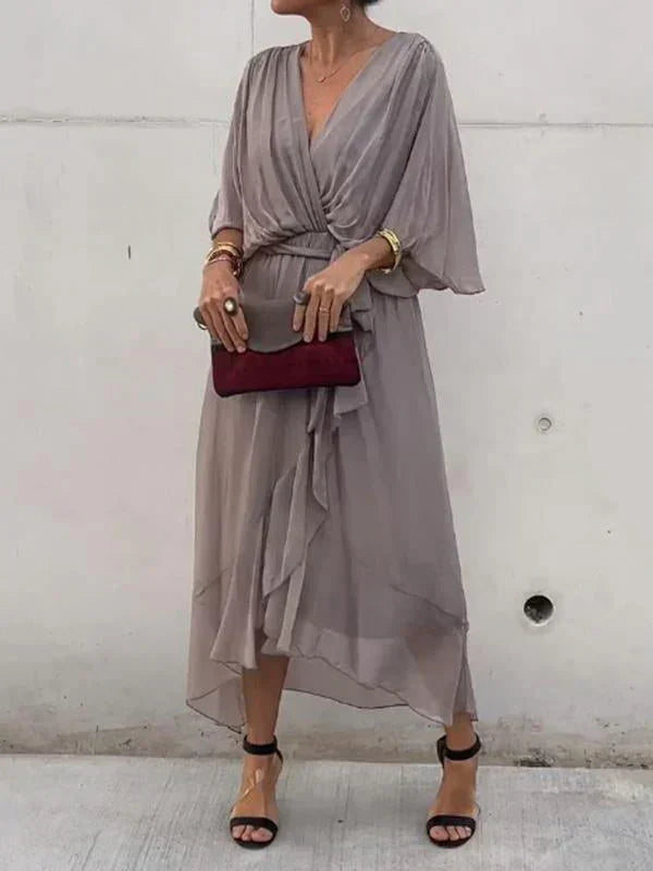 Women's Elegant Wrap Tie Waist Midi Dress