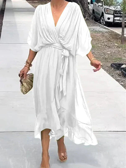 Women's Elegant Wrap Tie Waist Midi Dress