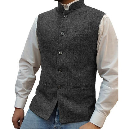 Stand Collar Vest | Button Front Classic Style